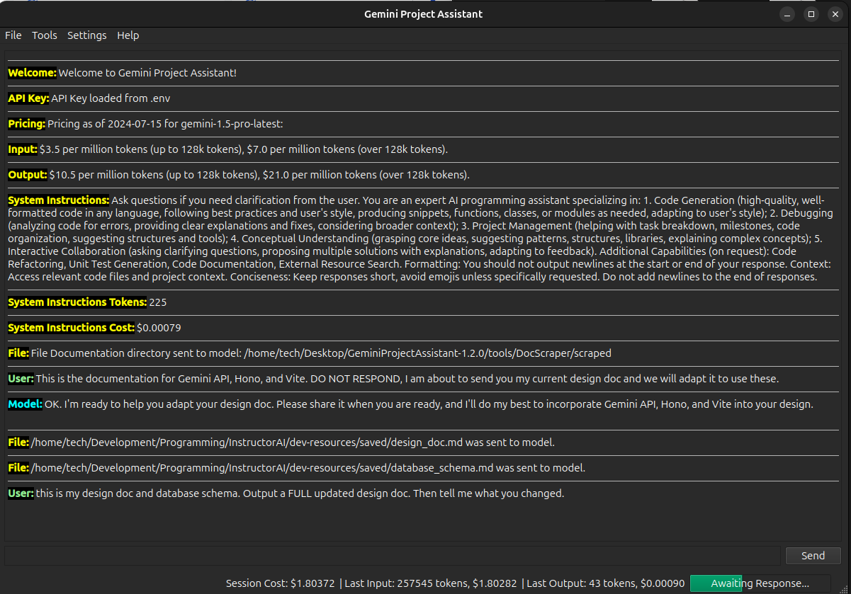 Gemini Project Assistant v1 running via CLI.